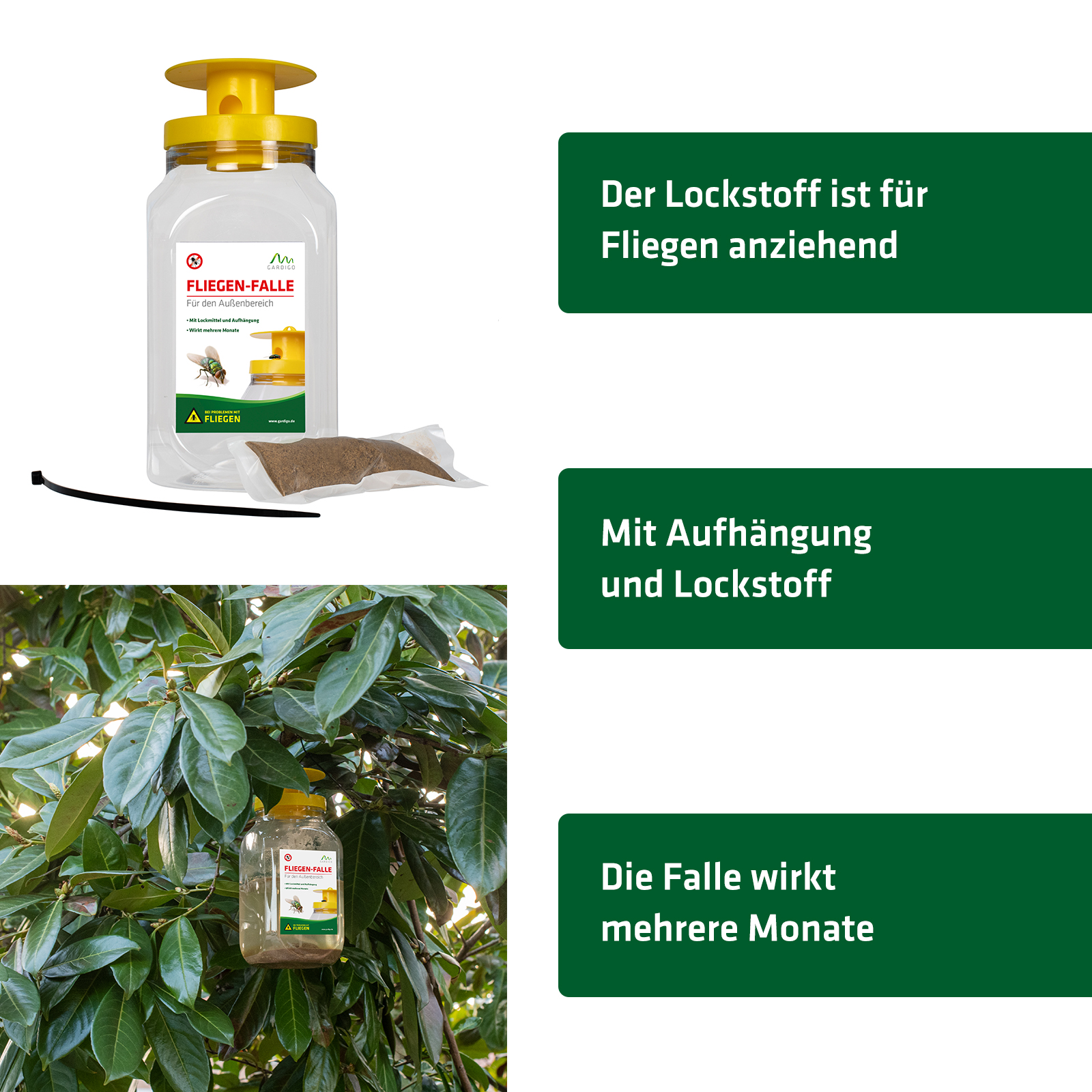 Fliegenfalle für draussen mit Aufhänger und Lockstoff