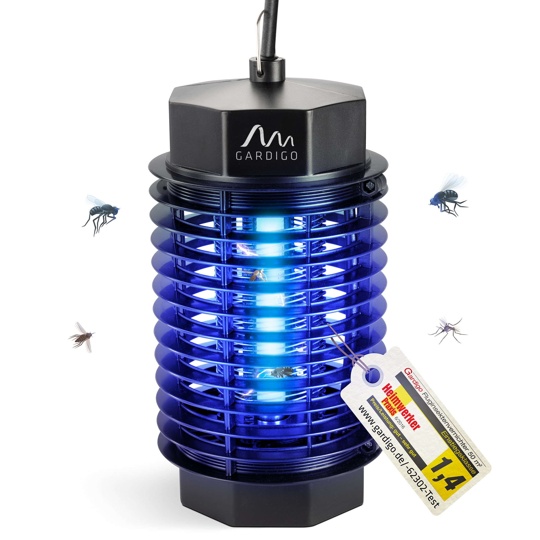 Destructeur d’Insectes Volants – 50 m² | Lampe UV avec Grille Électrique & Bac Collecteur | Usage Intérieur
