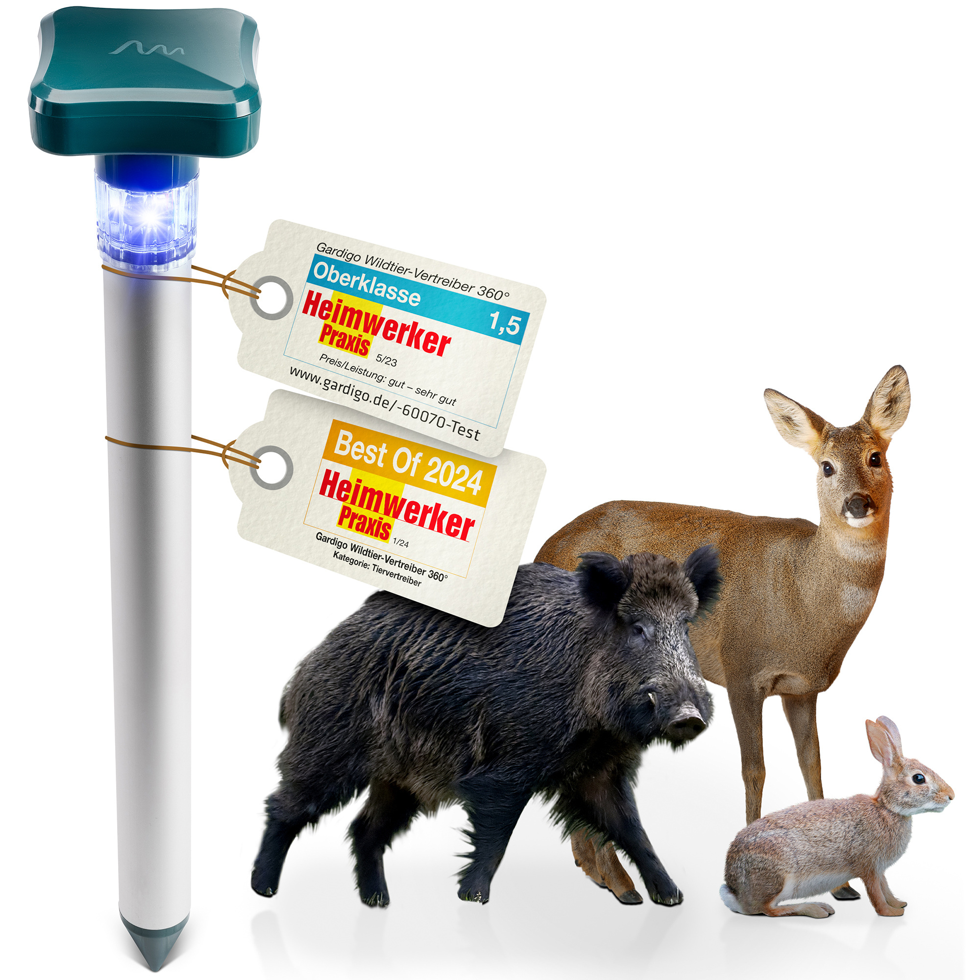 Wildtier-Vertreiber 360° von GARDIGO – Blaues Licht gegen Rehe, Wilddschweine, Waschbären, Marder usw.