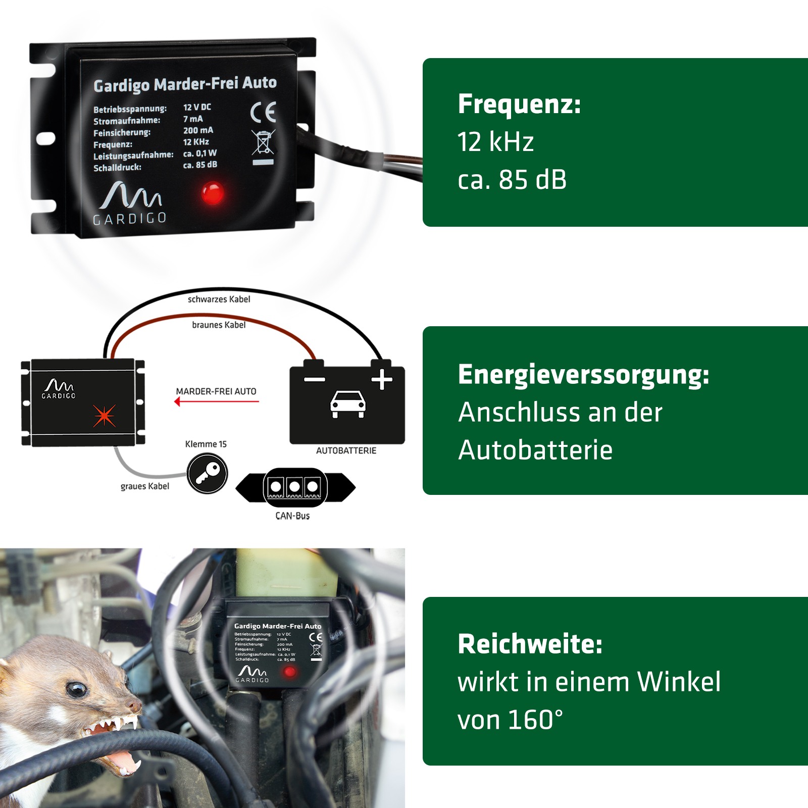 Répulsif anti-Martre pour voiture à ultrason