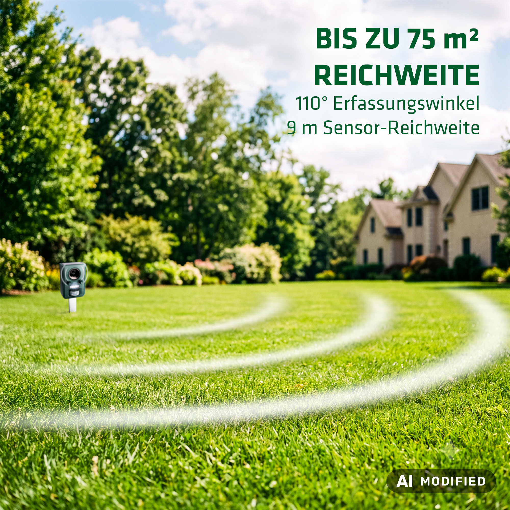 Bis zu 70 Quadratmeter Reichweite: 110° Erfassungswinkel, 9m Sensor-Reichweite