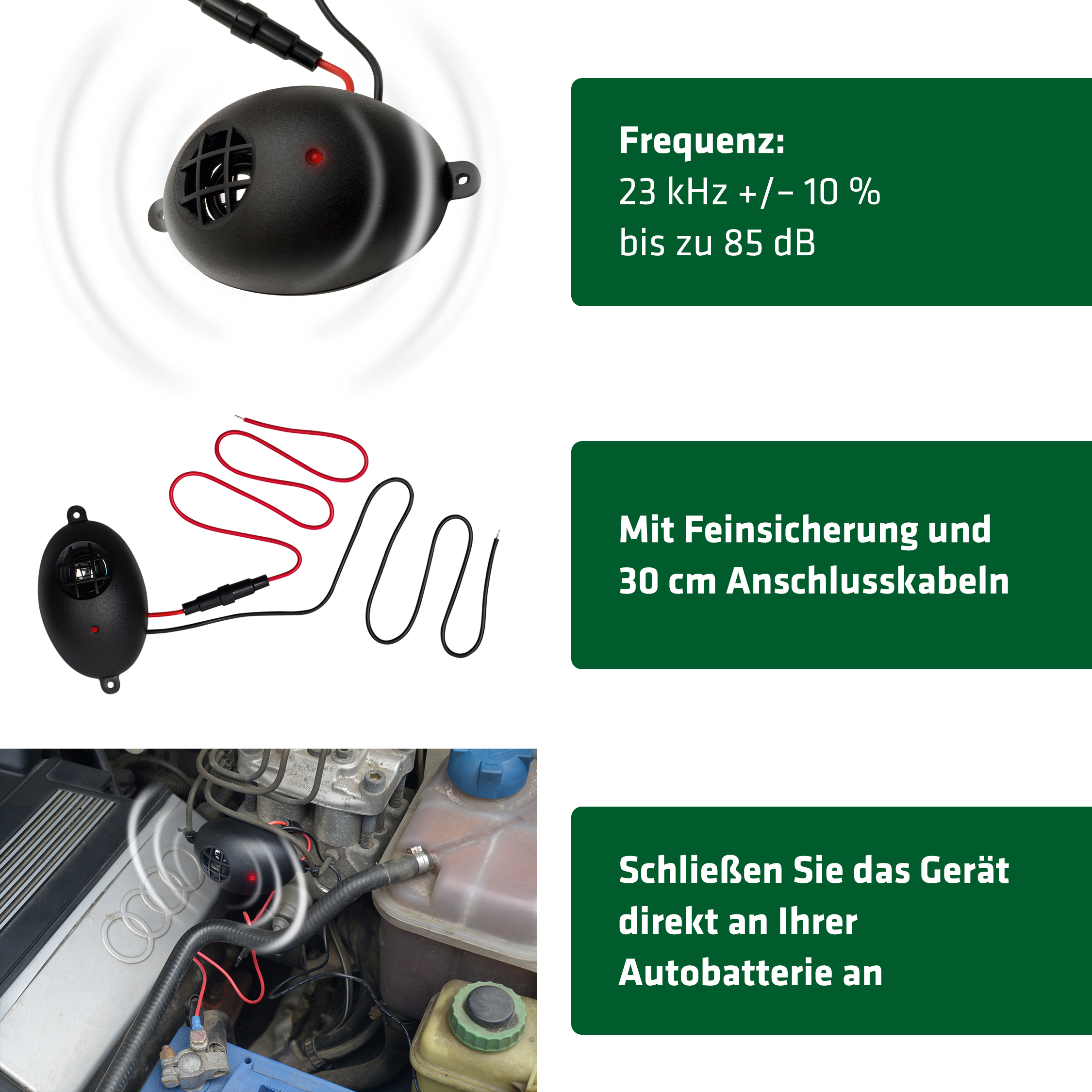 Marderschutz mit Ultraschall – für Menschen nicht hörbar. 