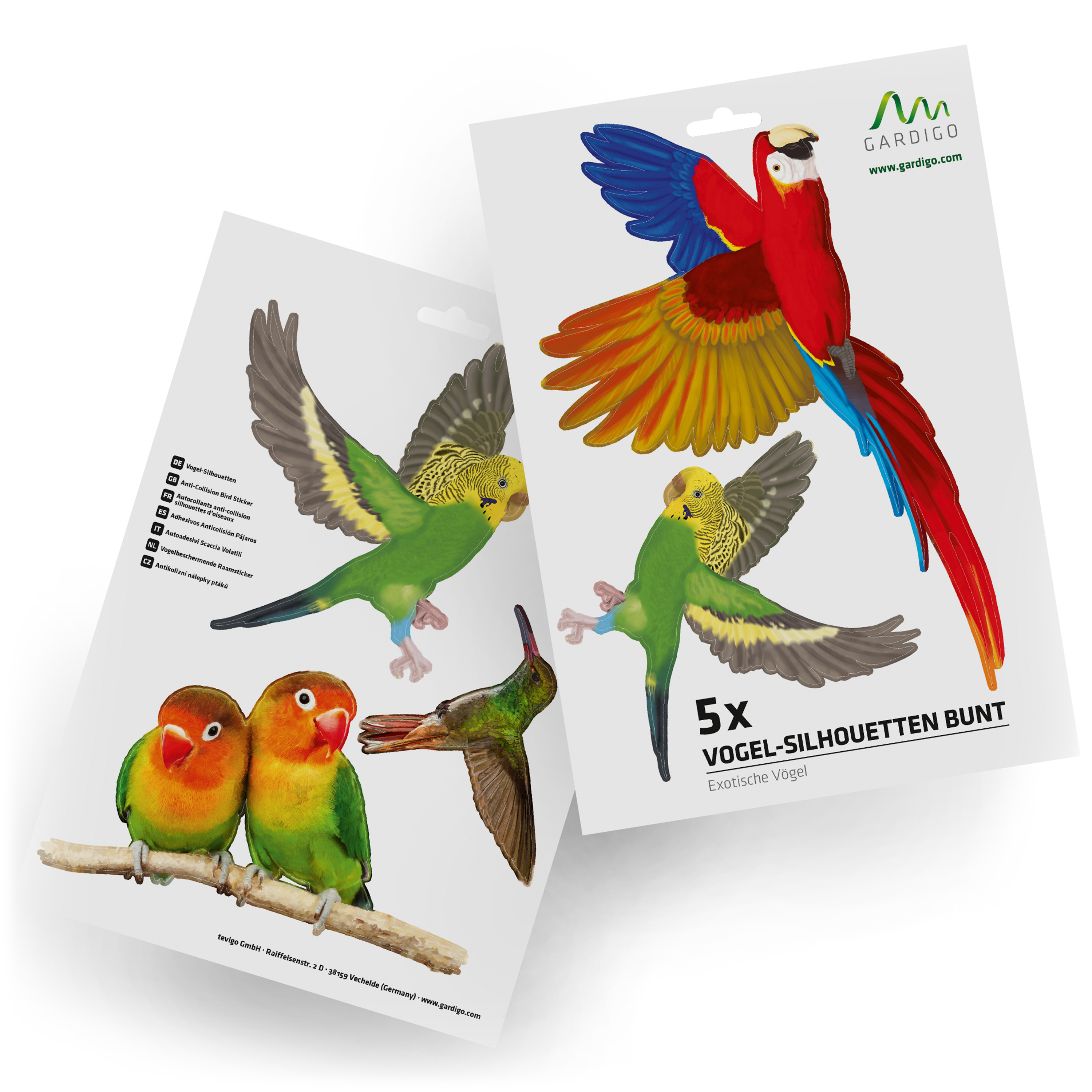 Fensteraufkleber mit bunten Vogel-Motiven - Innen Deko, außen Vogelschutz